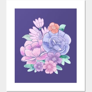 Watercolor Garden Roses - Purple Posters and Art